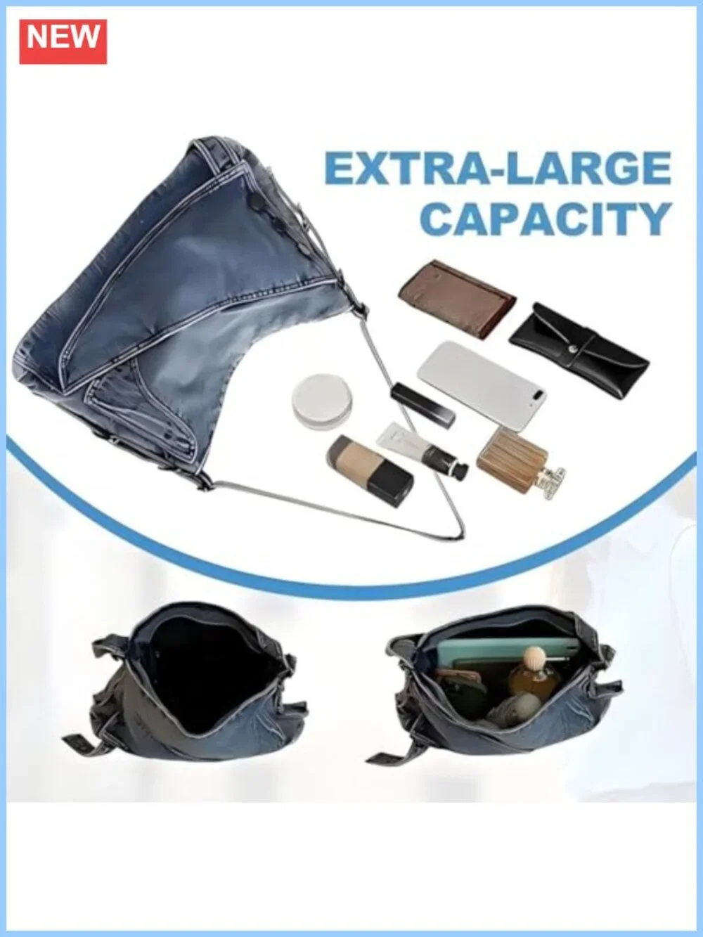 Women's Denim Shoulder Bag Vintage Crossbody Tote Large Capacity Hobo